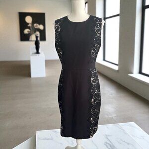 J CREW Black Lace Nude Illusion Pencil Dress Size 10